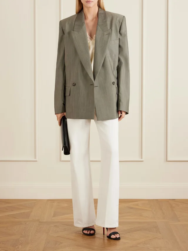 STELLA MCCARTNEY Tropical double-breasted wool ands silk-blend blazer in Grey, photo 2 of 2 from NET-A-PORTER (Canada)
