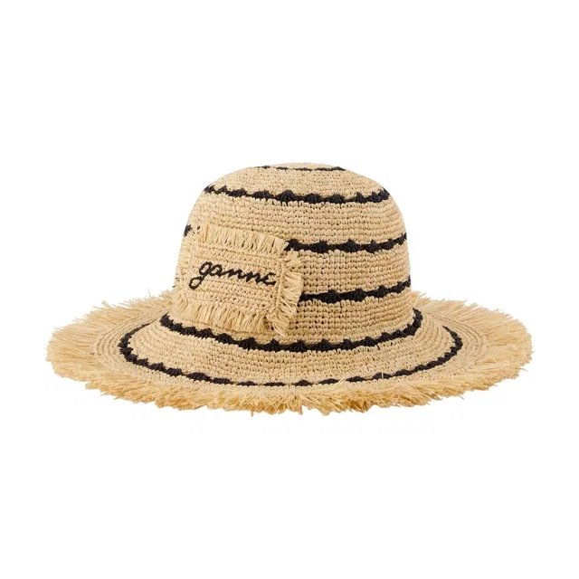 GANNI B3020217-999 Striped Raffia Sun Hat — Beige Synthetic in Beige Raffia from HEWI