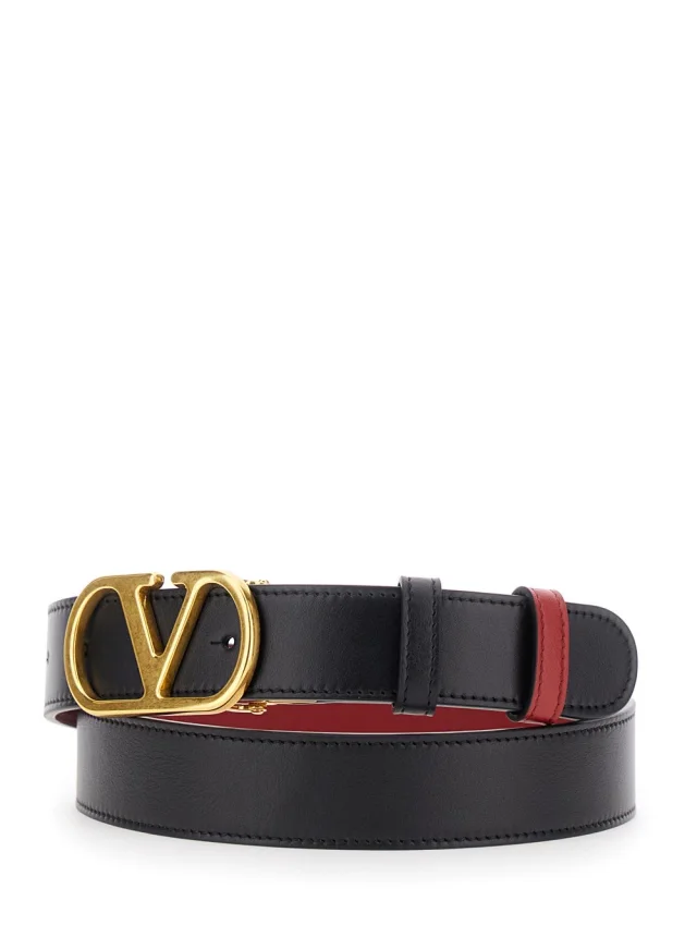Valentino garavani Black Reversible Belt with VLogo Buckle in Leather Woman in Black 100% Calf, photo 3 of 8 from Gaudenzi Boutique