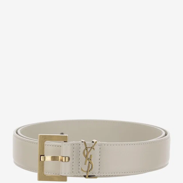 Saint Laurent Glossy Calfskin Belt — White Leather in White Calfskin from HEWI