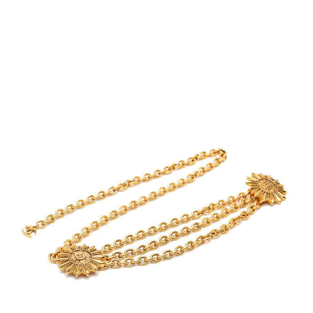 Gold Chanel CC Gold Plated Sun Medallion Triple Chain Belt in Gold from Designer Revival