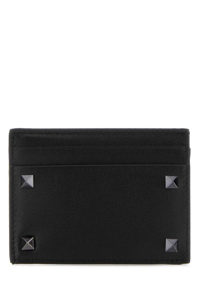 Valentino Garavani Studded Leather Card Case — Black Wallet in Black Leather from HEWI