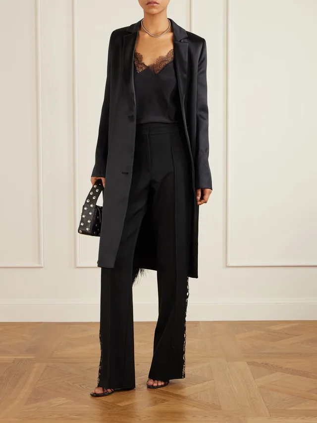 SHARON WAUCHOB Lace-trimmed cotton and silk-blend straight-leg pants in Black, photo 2 of 2 from NET-A-PORTER (Canada)