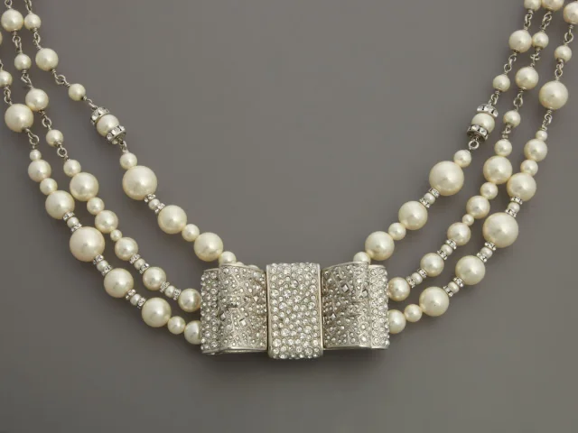 Chanel Crystal Bow Multi-Strand Pearl Necklace from Ann's Fabulous Finds, photo 2 of 5
