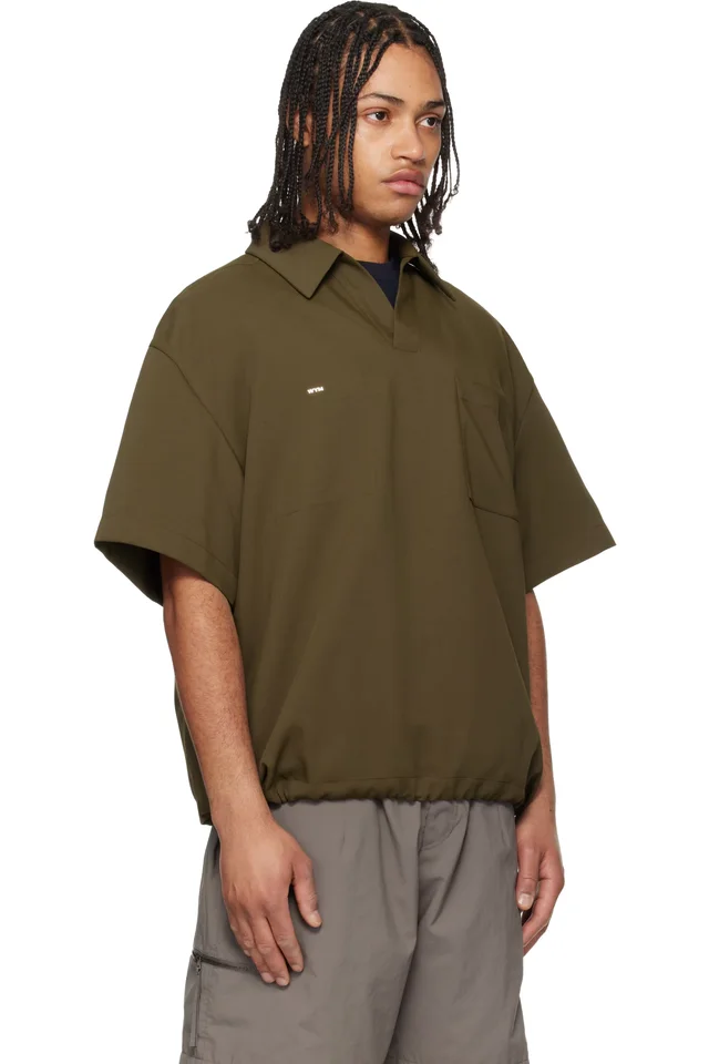WOOYOUNGMI Khaki Twill Patch Pocket Polo, photo 2 of 4 from SSENSE