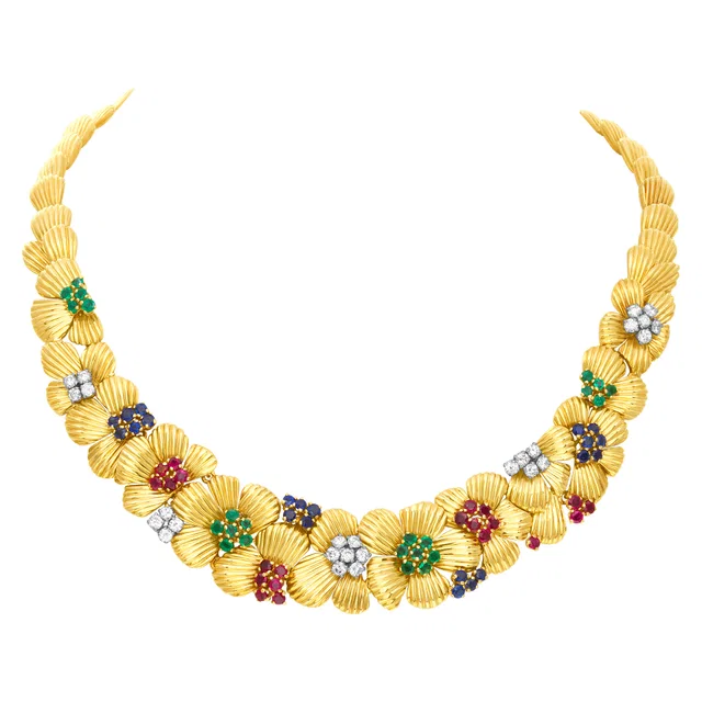 Van Cleef & Arpels necklace with diamonds, sapphires, emeralds and rubies in 18k in Yellow Gold from Gray And Sons
