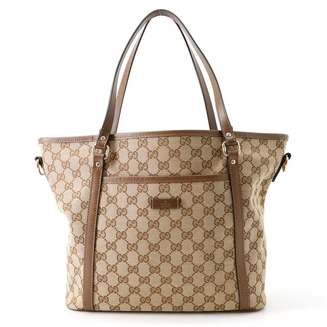 Gucci GG Canvas Tote Bag Beige/Brown388929 GG Canvas Leather in Beige Canvas from GALLERY RARE