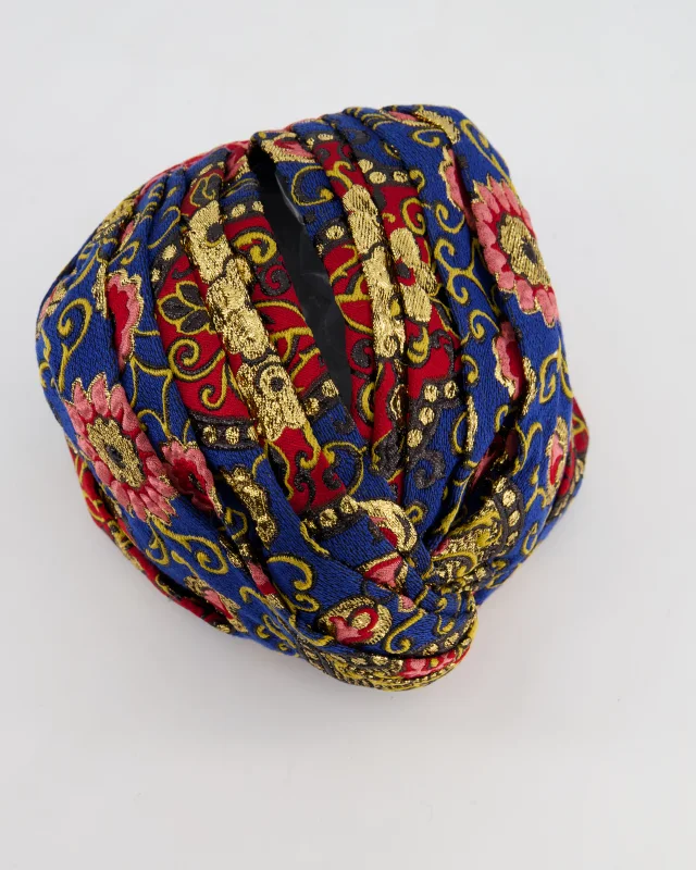 Gucci Blue, Pink, Red and Gold Floral Embroidered Hat Size L in Red Silk from Sellier, photo 3 of 5
