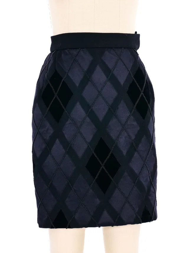 1970s Valentino Embellished Harlequin Skirt in Velvet from Arcade Vintage