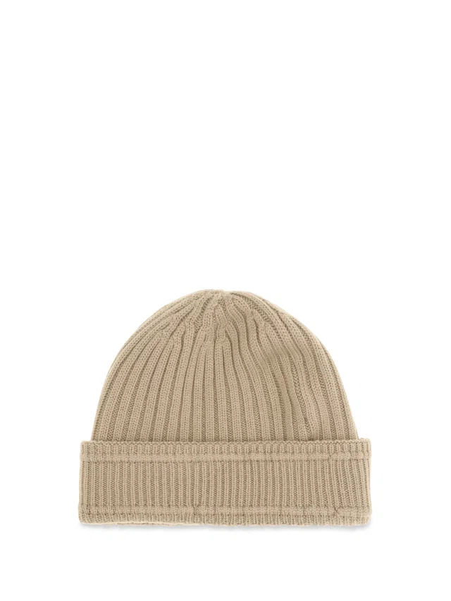 Burberry 8103341 Merino Wool Ribbed Beanie — Beige Beanies in Beige Wool from HEWI