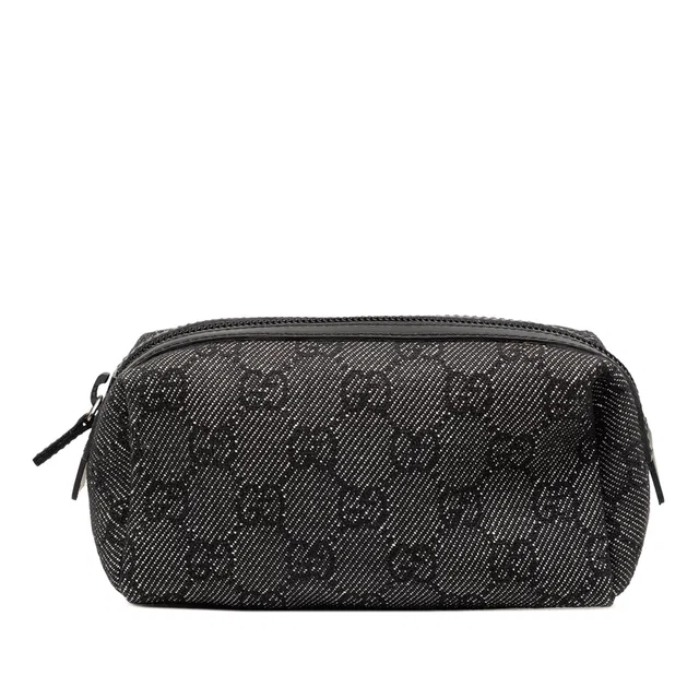 Gray Gucci GG Denim Cosmetic Pouch in Grey Denim from Designer Revival