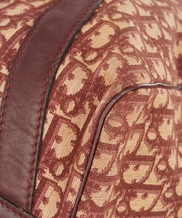 Dior Burgundy and Beige Trotter Monogram Oblique Canvas Boston Bag in Beige Canvas from Luxury Promise, photo 9 of 11