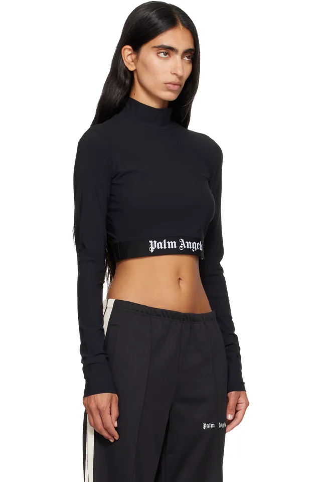 Palm Angels Black Classic Logo Long-Sleeved Mockneck T-shirt, photo 2 of 4 from SSENSE