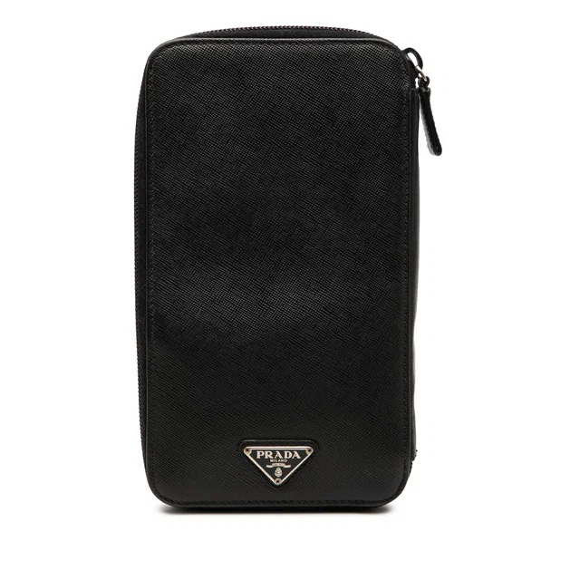 Black Prada Saffiano Zip Around Wallet Long Wallets in Black Saffiano leather from Designer Revival
