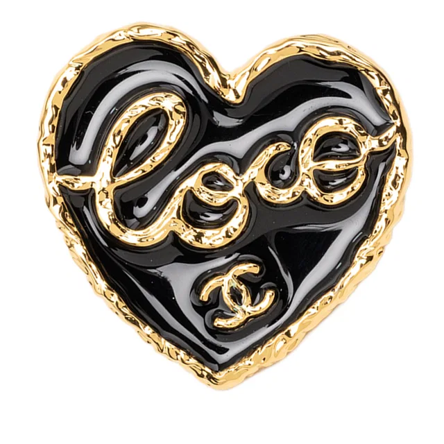 Gold Chanel CC Gold Plated Enamel Coco Heart Brooch in Gold from Designer Revival