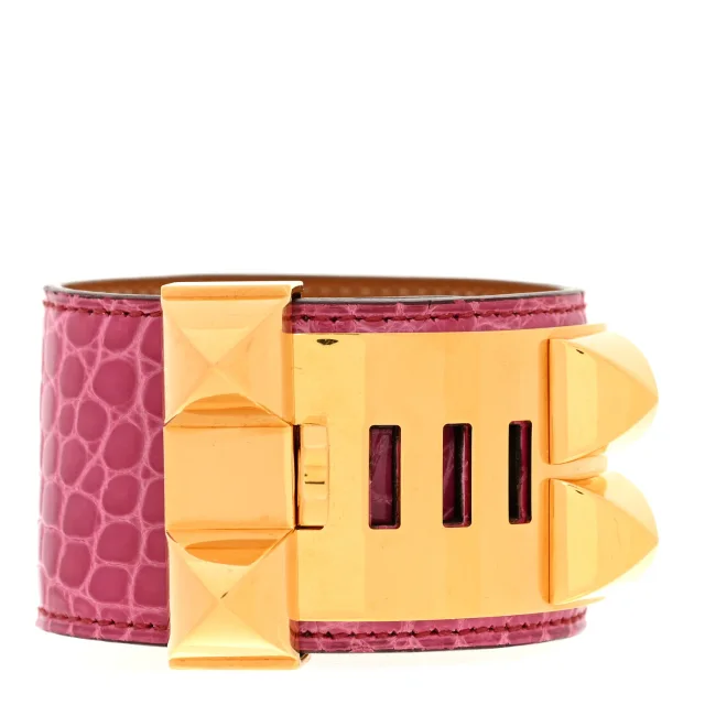Hermès Shiny Alligator Collier De Chien CDC Bracelet S Rose Scheherazade in Pink Crocodile from FASHIONPHILE, photo 3 of 6