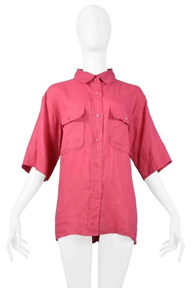 Saint Laurent Pink Linen Safari Shirt in Pink from Resurrection Vintage