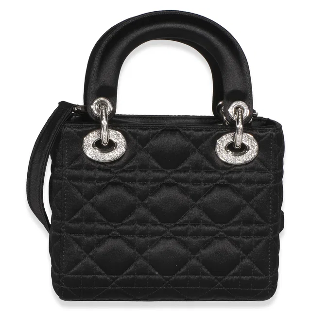 Dior Black Satin Cannage Swarovski Crystal Embellished Mini Lady in Black Satin from myGemma