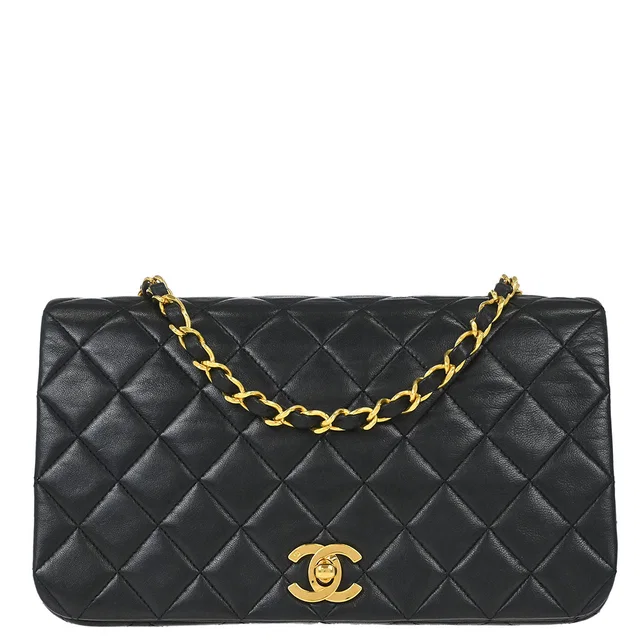 Chanel 1989-1991 Black Lambskin Turnlock Small Full Flap Shoulder Bag in Black Lambskin from AMORE Vintage Tokyo