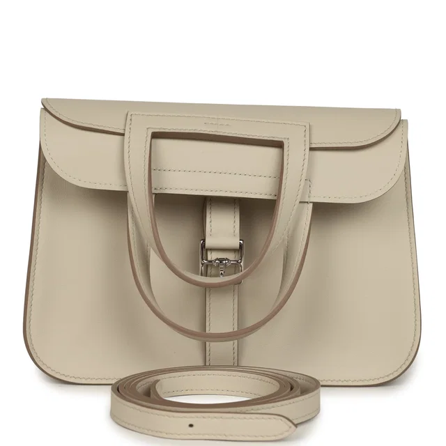 Hermès Mini Halzan Craie Swift Palladium Hardware in White Swift leather from Madison Avenue Couture