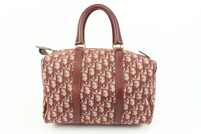 Dior Dark Red Burgundy Bordeaux Monogram Trotter Boston Bag in Burgundy Canvas from Bagriculture