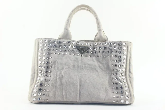 Prada Grey Jeweled Crystal 2way Tote in Grey Leather from Bagriculture