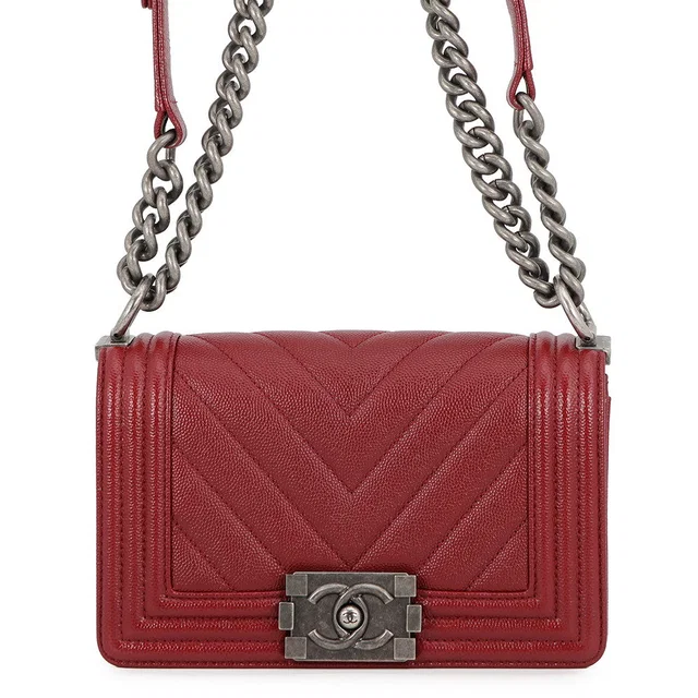 Boy Chanel Chevron ChainShoulder Bag RedA67085 Caviar Leather Size Small in Caviar leather from GALLERY RARE