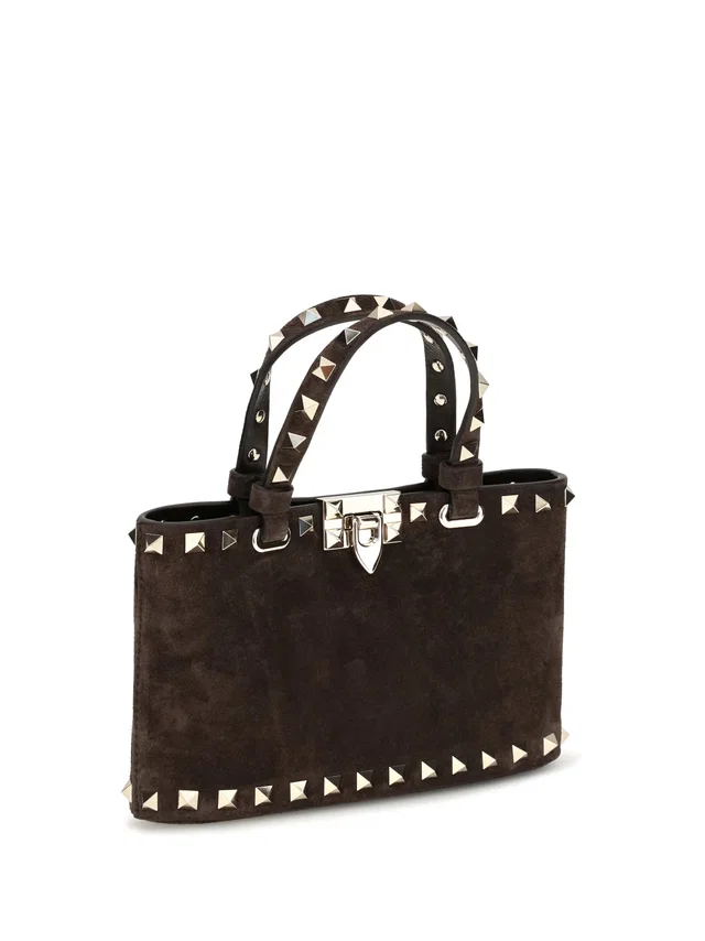 Valentino Garavani Rockstud Top Handle Bag — Brown Calf Leather in Brown Calfskin from HEWI