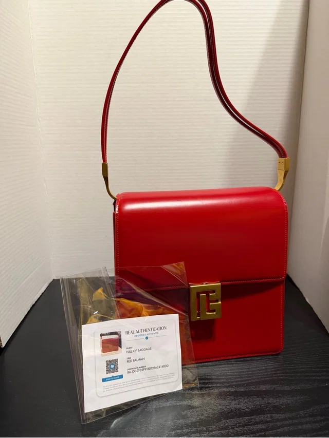 Balmain Leather Shoulder Bag With Gold Hardware in red Leather from Poshmark