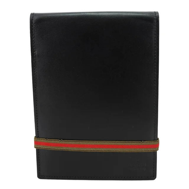 Gucci Sherry Line Web Leather Day Planner Black in Black Leather from Dallas Designer Handbags