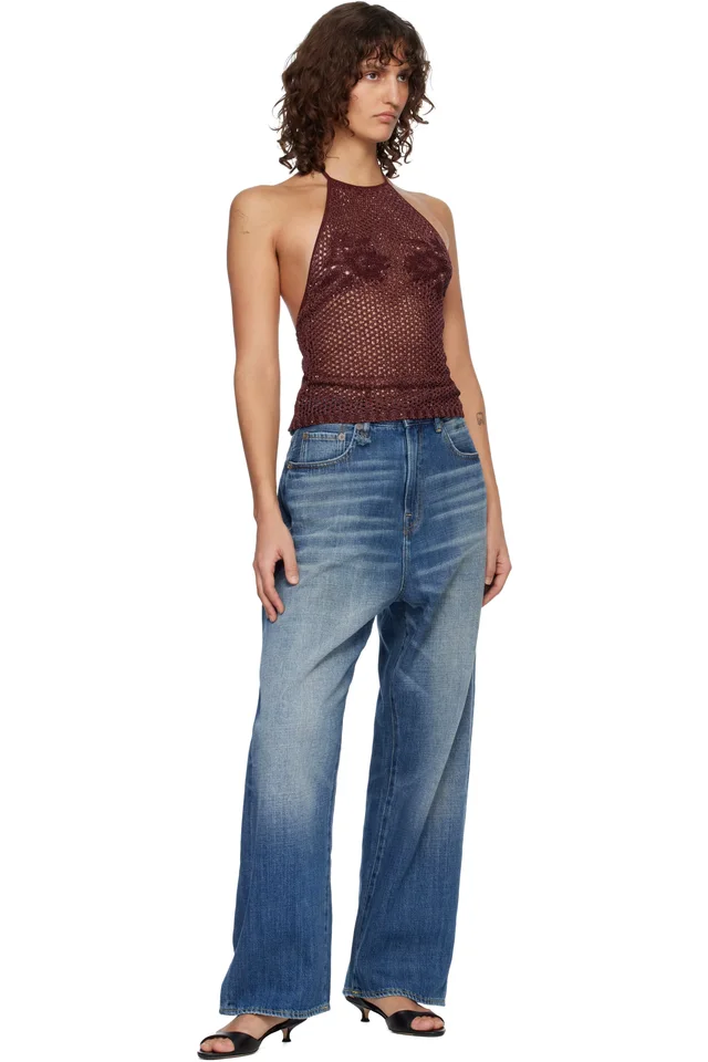 AMIRI Burgundy Floral Crochet Open Back Tank Top, photo 4 of 4 from SSENSE