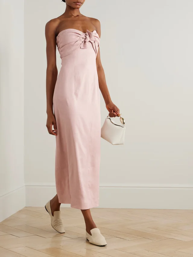 TOVE Rahel gathered tie-front linen-blend midi dress in Pink, photo 2 of 2 from NET-A-PORTER (Canada)