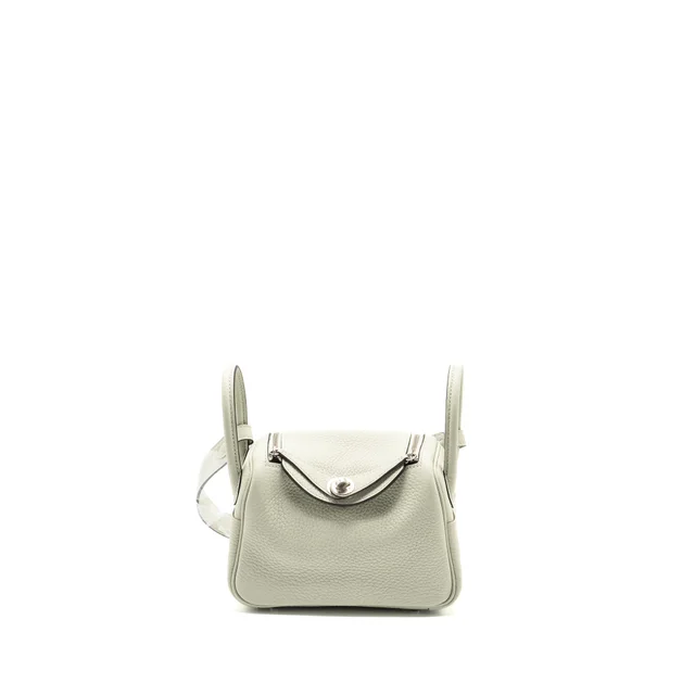 Hermès Mini Lindy clemence gris neve SHW stamp B in Grey Clemence leather from EMIER