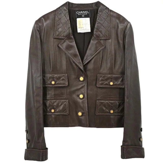 Chanel 1993 Single Breasted Leather Jacket Brown #40 in Brown Leather from AMORE Vintage Tokyo