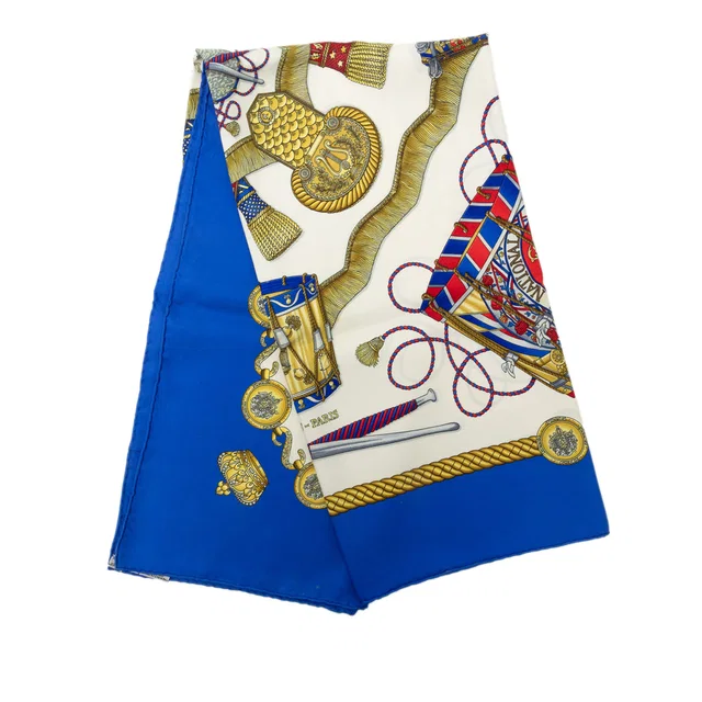 White Hermès Les Tambours Silk Scarf 90 Scarves in White Silk from Designer Revival