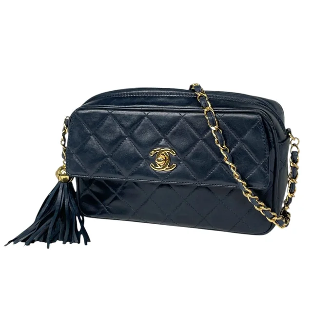 Chanel Shoulder Bag CC Logo Fringe Leather Navy in Navy Leather from The Reluxe