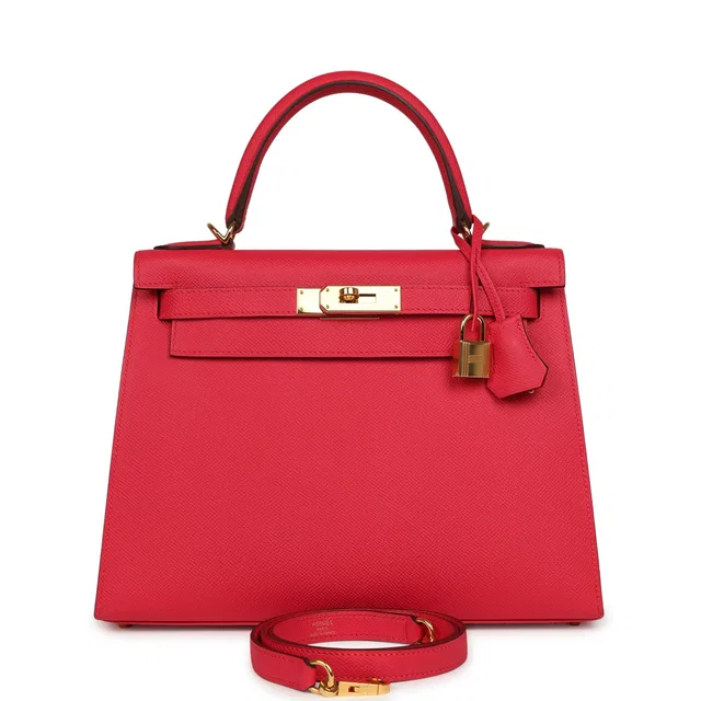 Hermès Kelly Sellier 28 Rose Extreme Epsom Gold Hardware in Pink Epsom leather from Madison Avenue Couture