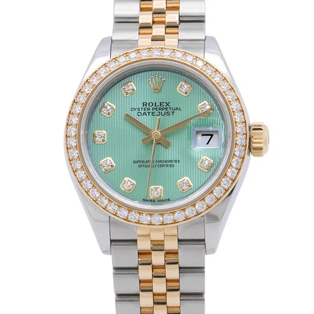 Rolex Lady-Datejust Diamond Bezel W28mm Stainless Steel K18YG Mint Green Tapestry Dial279383RBR in Green from GALLERY RARE