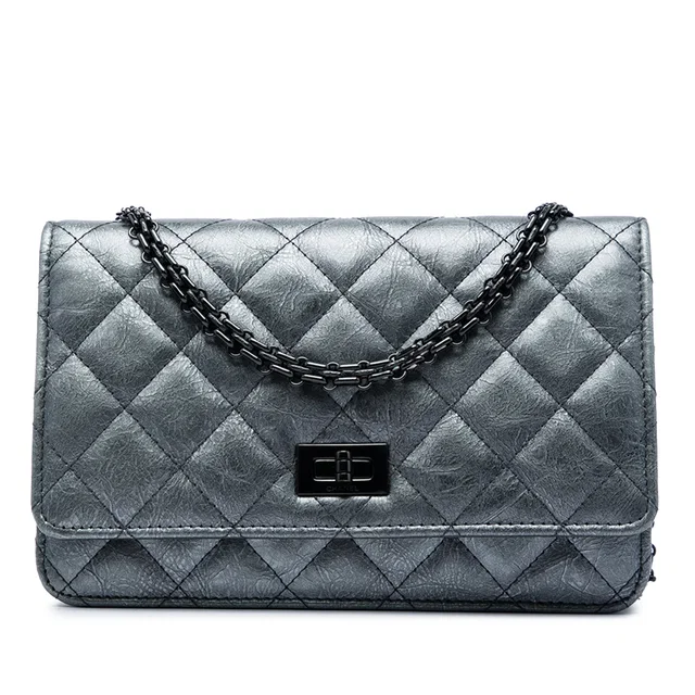 Grey Chanel Quilted Aged Calfskin Reissue 2.55 Wallet on Chain Crossbody Bag in Grey Calfskin from Designer Revival