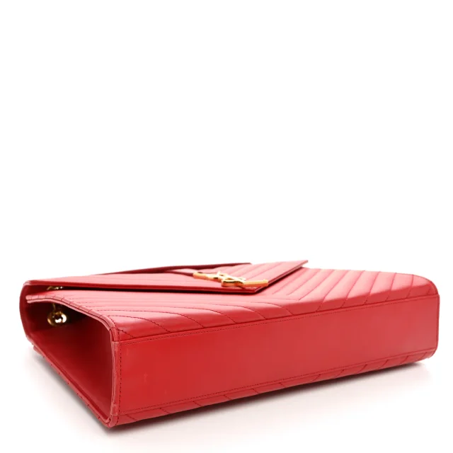 Saint Laurent Smooth Calfskin Matelasse Chevron Large Monogram Satchel Lipstick Red in Red Calfskin from FASHIONPHILE, photo 4 of 11