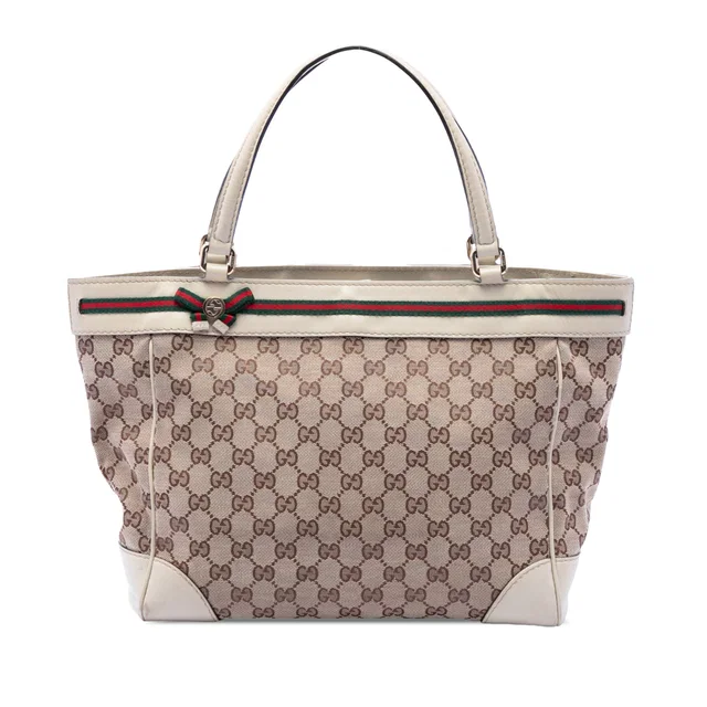 White Gucci GG Canvas Web Mayfair Tote in White Canvas from Designer Revival