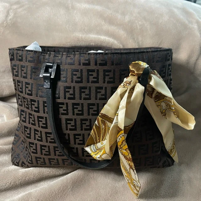 Fendi Brown Zucca Canvas Tote With Scarf Accent in black|brown|red Canvas from Poshmark, photo 1 of 1