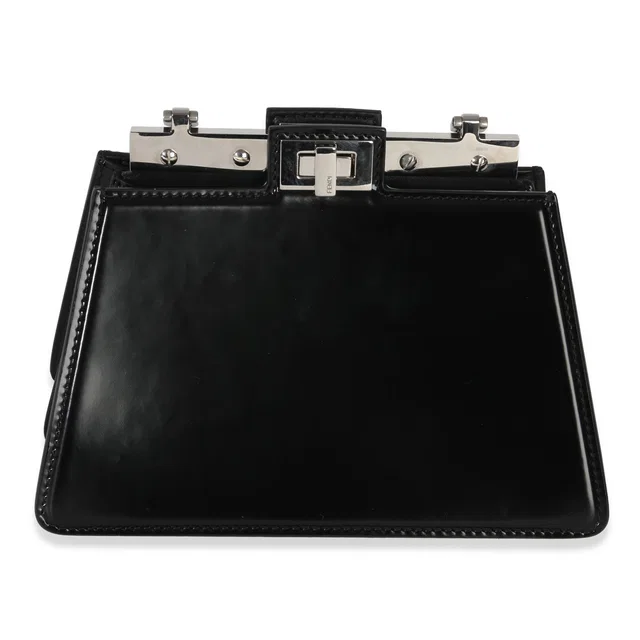 Fendi Black Patent Petite Peekaboo Cut Chain Shoulder Bag Leather Handbag in Black Patent leather from HEWI