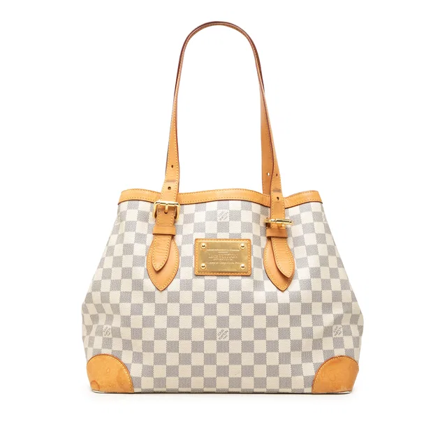 White Louis Vuitton Damier Azur Hampstead MM Tote Bag in White Canvas from Designer Revival