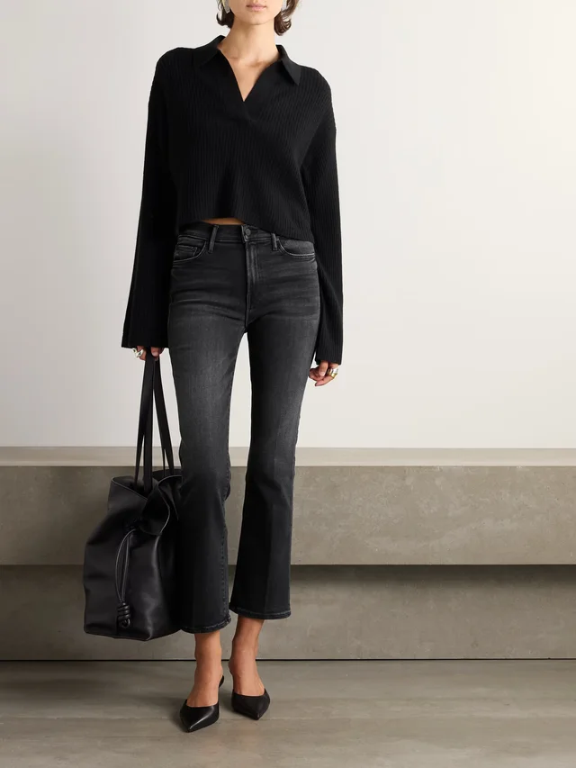 MOTHER The Outsider Flood cropped mid-rise flared jeans in Black, photo 2 of 2 from NET-A-PORTER (Canada)