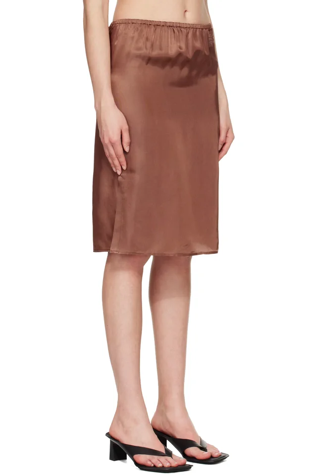 MM6 Maison Margiela Brown Satin Midi Skirt, photo 2 of 4 from SSENSE