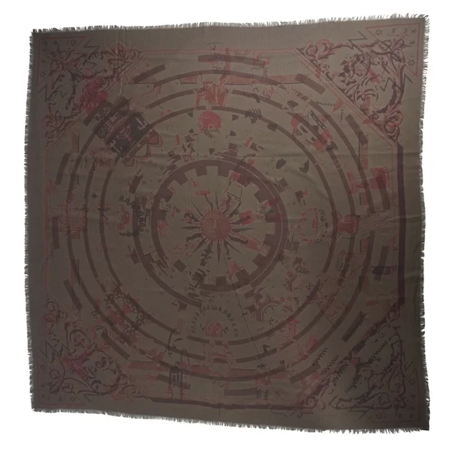 Hermès Scarf Carre 140 Geant All Over Print Cashmere Silk Khaki in Green Silk from The Reluxe