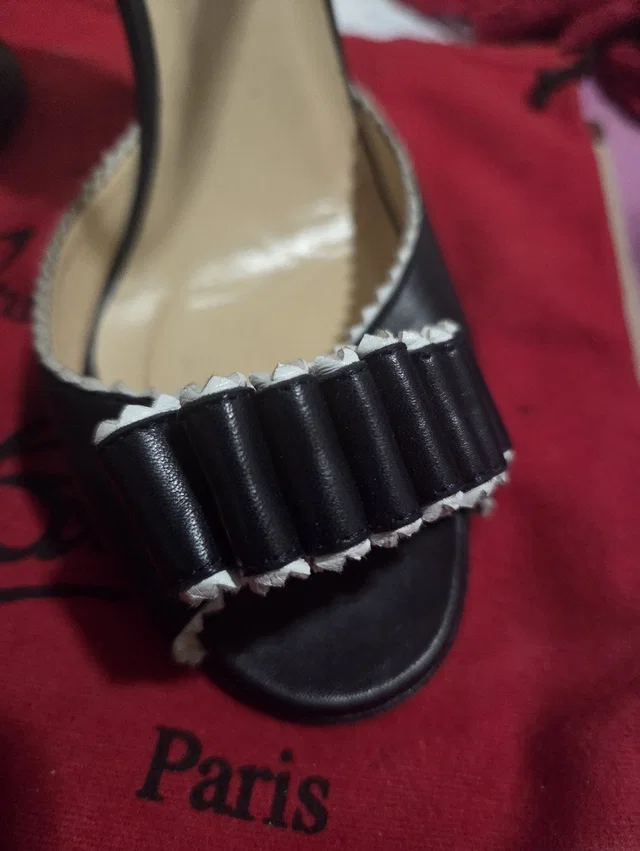 Christian Louboutin Black And White Pleated Open-Toe Pump in blue|white from Poshmark