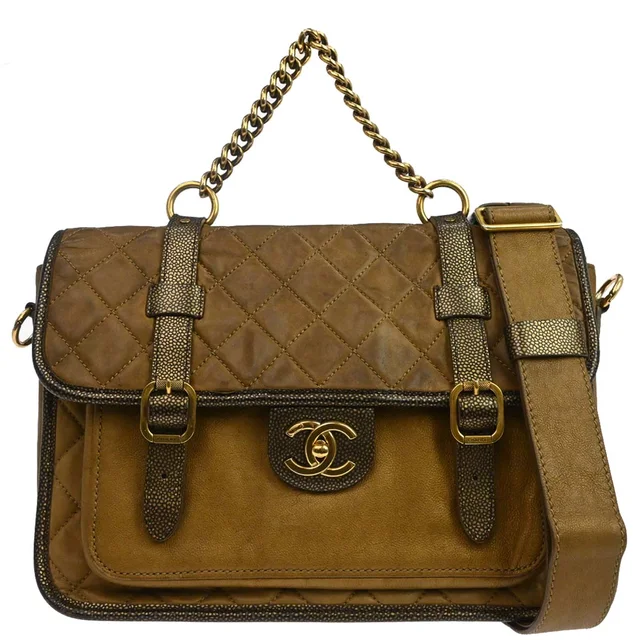 Chanel 2012-2013 Brown Calfskin Paris-Bombay Back to School Messenger 2way Shoulder Handbag in Brown Calfskin from AMORE Vintage Tokyo