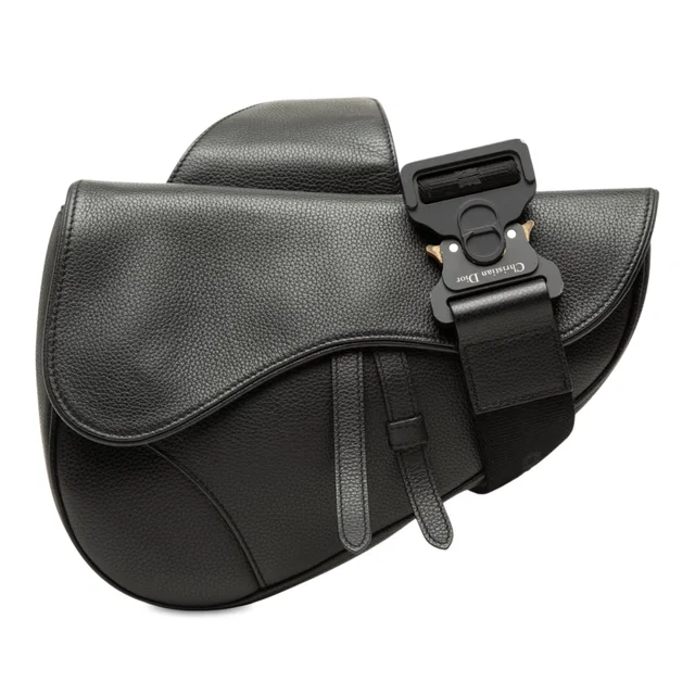 Black Dior Grained Calfskin Saddle Crossbody in Black Caviar leather from Designer Revival